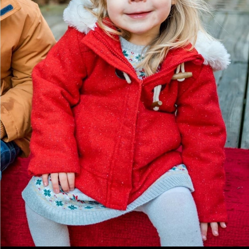 Wippette Kids red coat with fur trim hood 2T